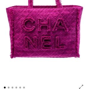 Chanel Tweed Giant Logo Tote Pink Large Shopper Bag Rare